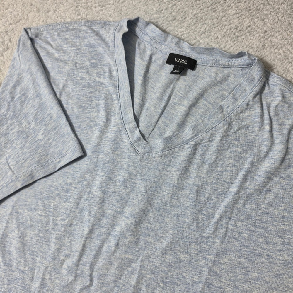 Vince T-Shirt Mens Med Blue Heathered 100% Pima Cotton V-Neck‎ S/S Tee